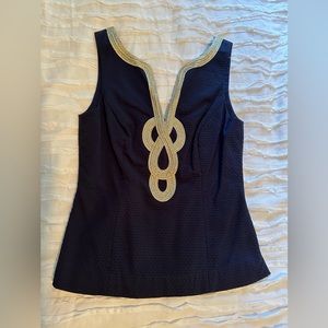 Lilly Pulitzer Navy Gold embellishment sleeveless dressy top